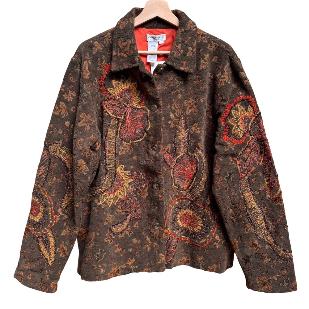 NWT Coldwater Creek XL Embroidered Tapestry Jacket Floral Boho Artsy Cottagecore